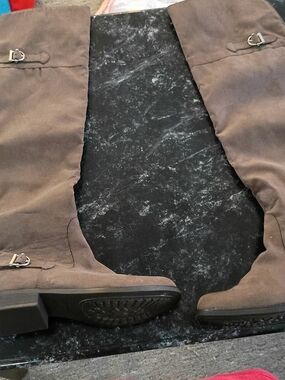 Brown Suede Knee-High Boots with Buckle Detail